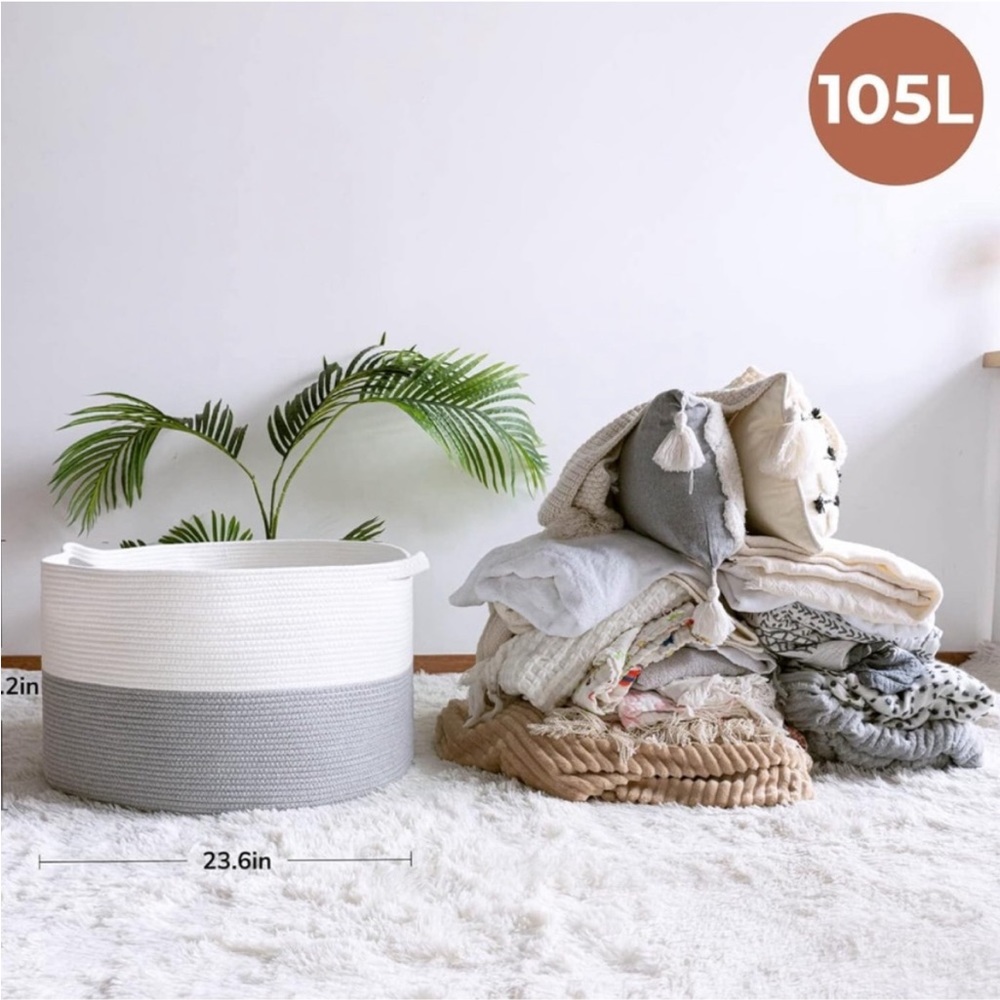 Goodpick Cotton Rope Basket, Extra Large Woven Basket 23.6 x 14.2 inches (105L)